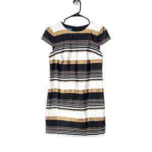 Pim + Larkin Mini Dress Size Small S Cap Sleeve Gold Black White Crew Neck